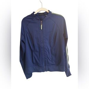 Athletech Women's Navy Bomber Jacket with Lime Stripes